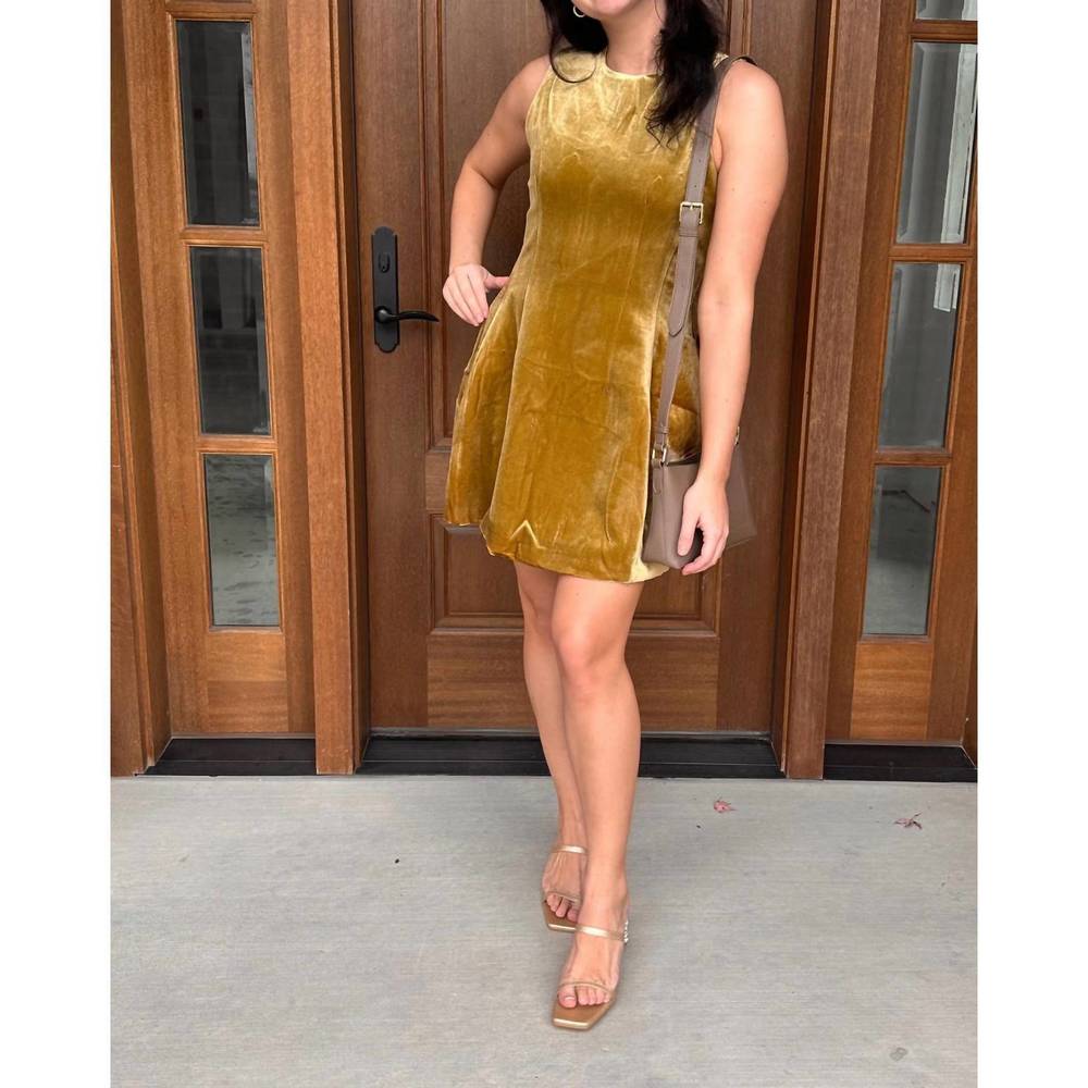 NEW MIOU MUSE naomi velvet dress in lemon grass - Picture 2 of 3